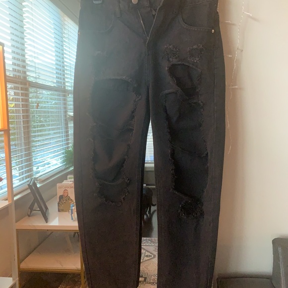 Ripped black Jeans. Baggy black jeans with holes. Boyfriend style jeans. - Picture 7 of 7